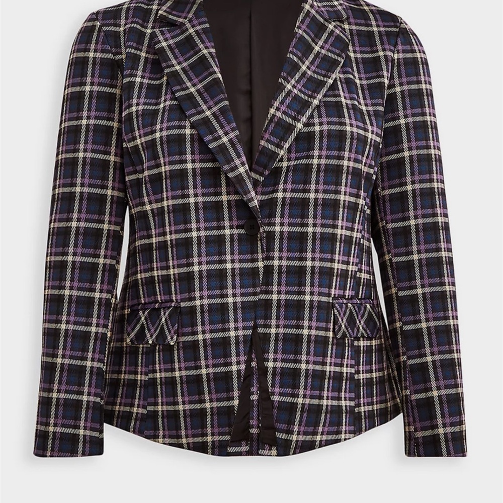 Torrid Plus Size 80’s Style Plaid Women's Jacket Blazer Purple Size 2X NWOT - Picture 3 of 5